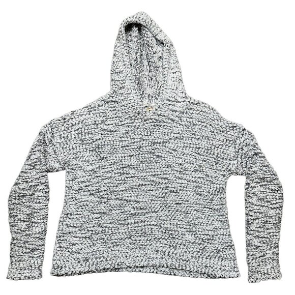 Cozy Womens Hooded Sweater Size Large Gray White Textured Knit Pullover Relaxed - Picture 4 of 14